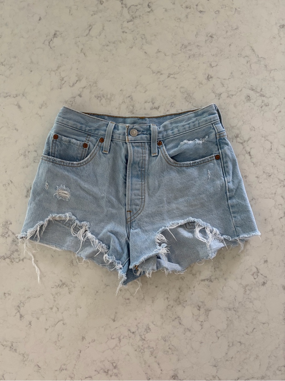 Levi's Light Blue Distressed Denim Cutoff Shorts